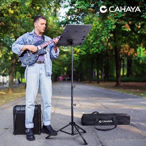 CAHAYA Sheet Music Stand Foldable Tri-fold Panel Portable for Travel | Music Stands with Height Adjustable from 31-67in Metal Material Sturdy for Music Book Laptop Notebook Home School Performance - size: Tall (Max 67")