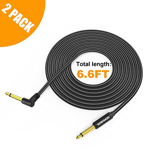 HOSONGIN Guitar Cable 6.6 feet 2 Pack - 1/4 Inch Electric Instrument Cable Bass AMP Cord for Electric Guitar, Bass Guitar, Electric Mandolin, Pro Audio - Black Nylon Braided, 24K Gold Plated Plug - size: 6.6 Feet, style: 1/4" TS Mono Guitar Cable