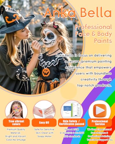 Anka Bella Professional Face Painting Kit–Split Cake Water Activated Face Paint Palette with 14 Brushes, Stencils & Sponges, Non-Toxic Hypoallergenic Face & Body Paint for Halloween, Parties,Cosplay - color: FairyTaleFace Palette