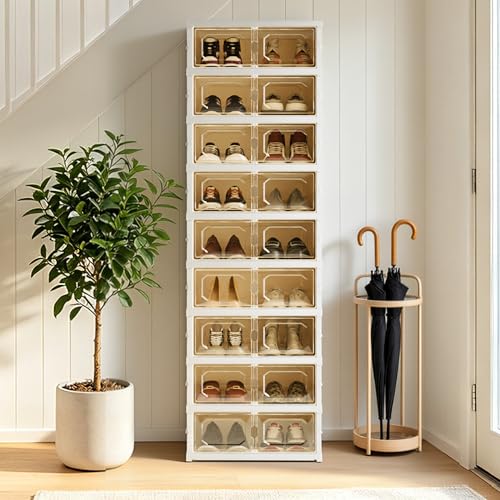 Foldable Shoe Rack Set of 2, 9 Tier Collapsible Shoe Rack with Magnetic Doors, Large Capacity Clear Display Cabinet with Wheels for 18 Pairs, Apartment Entryway - size: 9 Layers-C