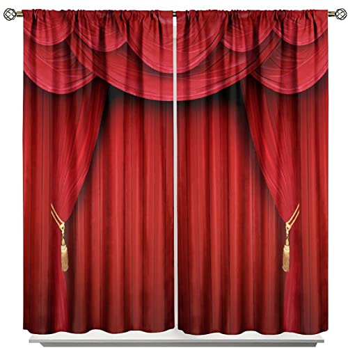 Movie Theater Curtains Retro Red Party Home Movie Theatre Rod Pocket Room Darkening Window Drapes for Bedroom Living Room W21 x L45 2 Panels - color: Theatre-3, size: 21"W x 45"L (Pack of 2)
