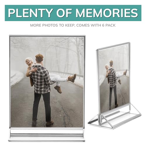 pbf 8.5x11 Acrylic Picture Frame Display Stand | 8.5 x 11 Vertical Clear Acrylic Sign Holder | Silver Photo Frame for Table Sign, Tabletop Wedding Sign, Menu, QR Code (6-Pack) - color: Silver, size: 8.5x11