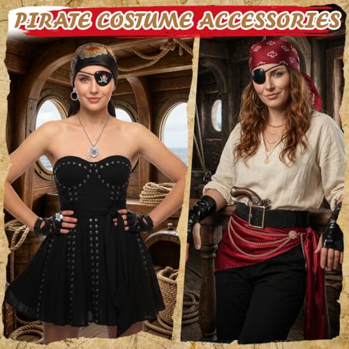 JATEBI Pirate Costume Accessories Set for Women Outfit - style: Burgundy Cashew Flower and Black Vintage