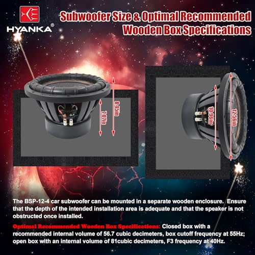 H YANKA BSP-12-4 12 Inch Subwoofer – 2800W Max Power, 3" Dual Voice Coil, 4 Ohm, Car Audio Subwoofer, Black Aluminum Basket, Paper Cone, Deep Bass for Cars - size: 12", style: Dual 4 Ohm