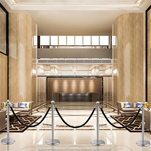 Ferraycle 8 Pcs Crowd Control Stanchions and Velvet Ropes 5 ft Poles Silver Crowd Control Barriers Black Ropes Stainless Steel Stanchions Post for Party Supplies - color: Black
