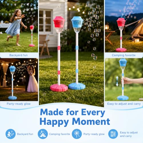 New Bubble Machine, 47in Rechargeable Automatic Bubble Maker with Light Music, 3 Level Heights Adjustable, Detachable Bubble Wand for Outdoor Party Wedding, Includes Bubble Solution (Red) - color: Red