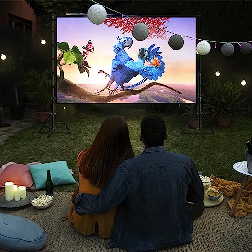 Wootfairy 150inch Outdoor Projector Screen with Stand Portable Wrinkle-Free | Foldable 16:9 4K HD Front Rear Large Projection Movie Screen with Carry Bag for Indoor Backyard Family Theater Camping Cinema