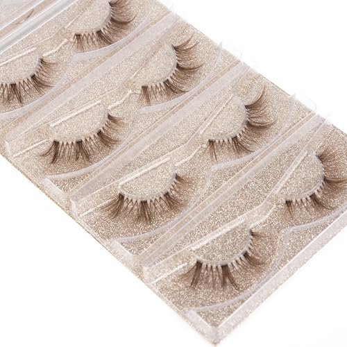 DYSILK Naked Brown Strip Lashes - 8-16mm Wispy Spiky Manga Brown-02 - color: 5 Pairs- Brown-02