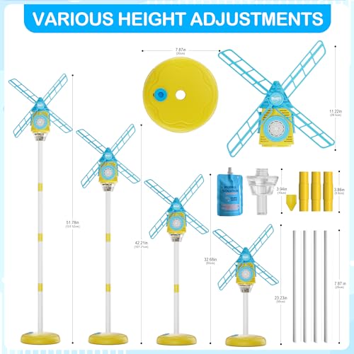 Belemar Windmill Bubble Machine Toys for Kids & Boys, Standing Bubble Blower with Lights & Music, 51" Adjustable Height, 130ml Tank, Bubble Solution Included, Outdoor Toy for Parties & Birthdays - color: Blue