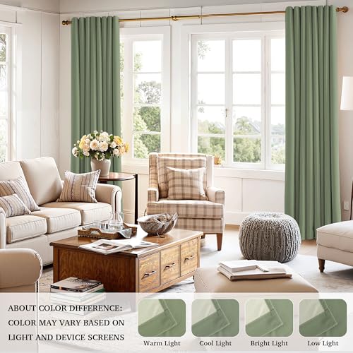 RYB HOME Sage Green Kids Velvet Blackout Curtains 96 inches Long, 100% Light Blocking Thermal Insulated Grommet Curtains for Home Office Studio Theater, 52" W x 96" L, 2 Panels - color: 100% Blackout - Sage Green, size: 52"W x 96"L (Pack of 2)