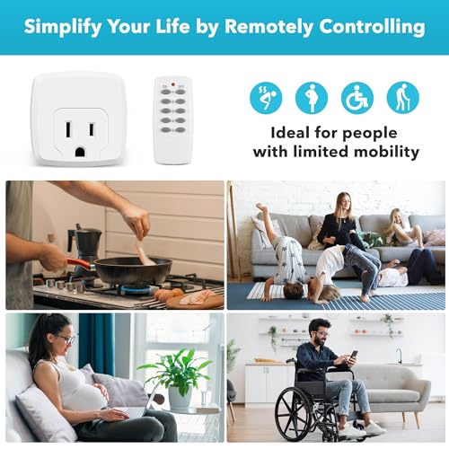 HBN Remote Control Outlet with 100FT RF Signal, Wireless On Off Switch Plug for Household Appliances, Battery Included, 15A/1875W(5 Outlets + 2 Remotes) - size: 2 Remotes + 5 Outlets
