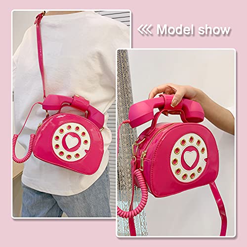Oweisong Fun Telephone Purse for Women Novelty Pink Phone Tote Handbags Top Handle Shoulder Crossbdoy Bag - color: Rose Red