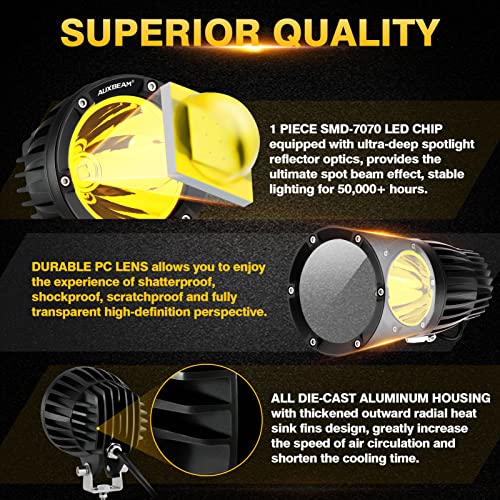 Auxbeam C4 Series Round LED Pods 4-Inch 72W Amber Fog Lights 2-Pack | Yellow Spot Beam, Off-Road Ditch Lights, Driving Light Bars, 4x4 Offroad Lights, for Jeep Wrangler Ford F-150 Toyota Tacoma - color: C4 Series Amber Spot Lights