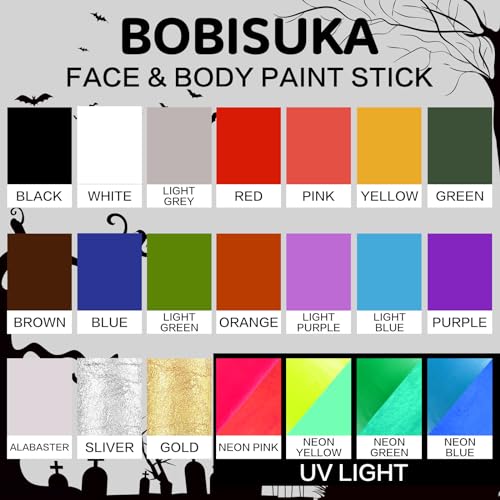 BOBISUKA Black Face & Body Paint Stick Washable Water-Based Face Paint Makeup Stick for Halloween Skeleton, Skull, Clown, Joker, Cosplay, SFX, Sports Eye Black & Costume Party - color: Black