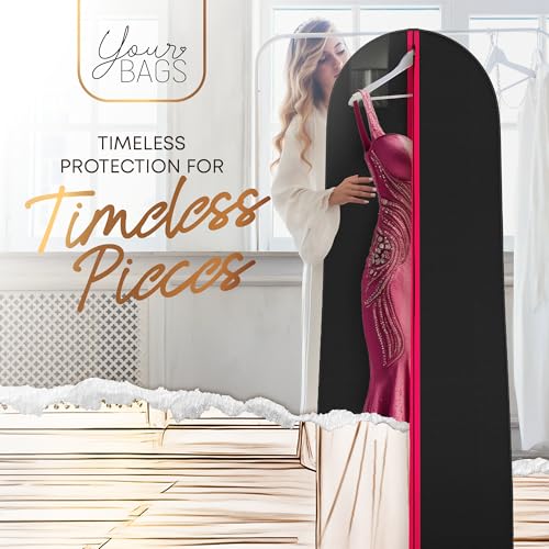 Your Bags Women’s Dress and Gown Garment Bag -72”x24” and 10” Tapered Gusset Prom Bags (Pink & Black Dress Print) - color: Pink & Black Dress Print