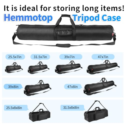 HEMMOTOP Tripod Case Bag All-Around Thick Padded Portable 39x8.3in -R10021 | Heavy Duty, Nylon, Hand-Held and Shoulder-Back, 2 Zippered Pockets, for Carrying Speaker Stand, Monopod, Fishing Pole - size: 39" L x 8.3" D