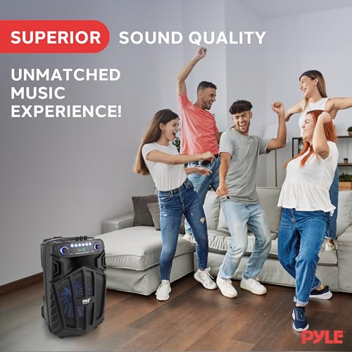Pyle 680W Portable Bluetooth PA Speaker - 10" Rechargeable Outdoor Karaoke Speaker, Audio System w/Wireless Mic and Wheels, TWS, Lights, LED Display, 6.5mm Mic Input, FM/AUX/MP3/USB/SD - size: 10-inches