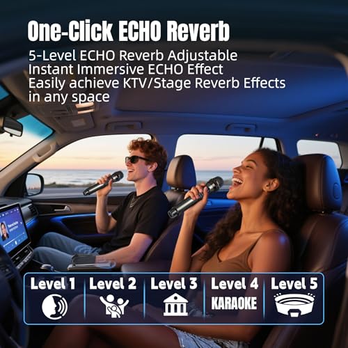Wireless Microphones for Karaoke Singing, Professional Dual Cordless Mic System with 500ft Range, Rechargeable Receiver, 2.4GHz Auto-Connect, AI Noise Cancelling, Echo/Vol Control for DJ Church Party