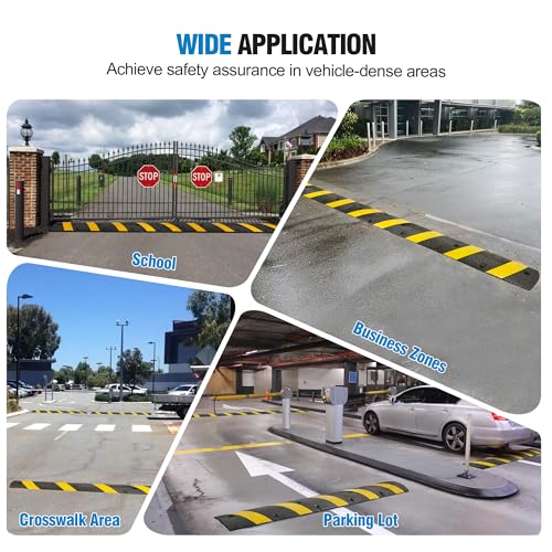 STARSIGNS 72" Heavy Duty Rubber Speed Bumps (4 Pack) - Cable Protector Ramp for Driveway Asphalt Concrete Gravel with Bolt Spikes Anchors for Parking Lot, Warehouse, Road - size: 72" 4 Pack