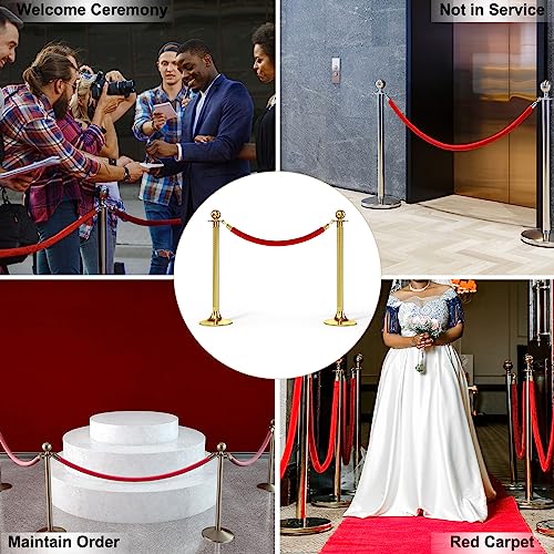 PATIKIL 6 Feet Red Velvet Stanchion Rope, Crowd Control Barrier Rope with Snap Hooks for Posts Stands Queue Divider of Hotel Theater, Golden - color: Red, size: 6 Feet