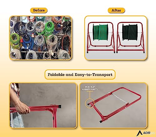 AdirPro Single Axle Cable Reel Caddy | Industrial Steel Wire Dispenser with Adjustable Spindle | Holds Reels Up to 20 in Diameter & 100 lb | Portable Design | Red - color: Red