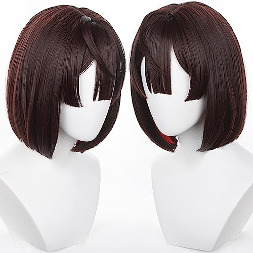 Anime Brown Short Wigs with Bangs Women Bob Straight wig Game Cosplay wig High-Temp Fiber Wig Halloween,Christmas,Comic con,Theme Party,Game Show - color: Brown