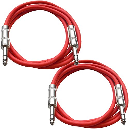Seismic Audio Speakers TRS Male ¼” to TRS Male ¼” Patch Cable, 6 Foot Balanced Cord, Pack of 2, Red - color: Red and Red