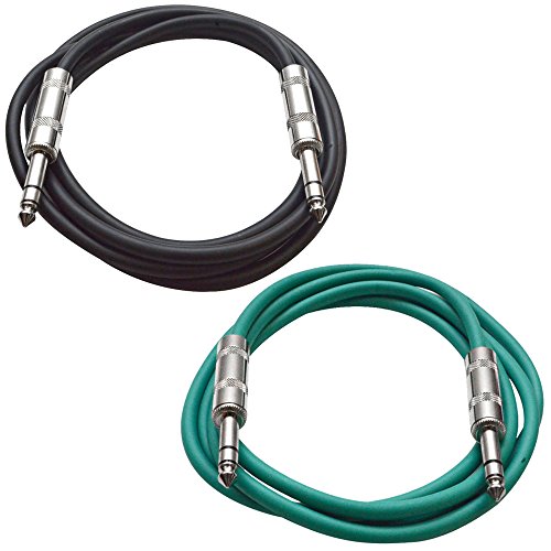 Seismic Audio - SATRX-6-2 Pack of 6' 1/4" TRS Male to 1/4" TRS Male Patch Cables - Balanced - 6 Foot Patch Cord - Black and Green - color: Black and Green