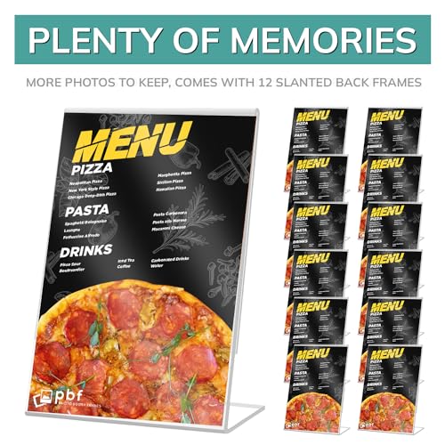 pbf 4x6 Acrylic Sign Holder | 4 x 6 Vertical Stand Up Slanted Sign Holder | Acrylic Stands for Display | Clear Picture Frame, Menu Table Top Stand, Plastic Flyer Holder (12-Pack) - color: Clear - 4x6 Vertical, size: 12 pack