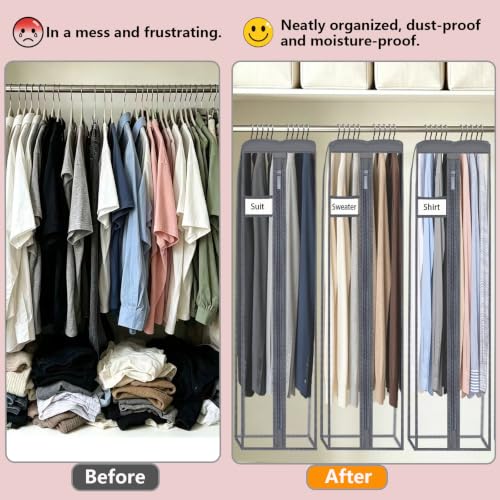 52" Clear Garment Bags for Hanging Clothes 10" Side Gusset, Suit Bags for Closet Storage, Suit Cover for Shirts Coats Dresses (24"X52"X10" 3Pack) - size: 52" 3pack