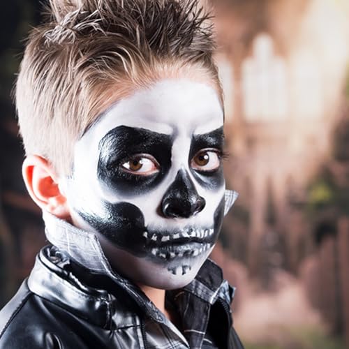Black White Face Body Paint 1.01 oz/pc with 2 Sponges,Water Based Cream Face Paint for Clown Zombie Vampire Skeleton Cosplay Makeup,Halloween SFX Makeup Face Painting Kit,2.02 oz - color: black+white