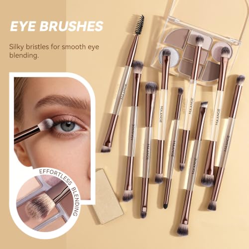MAANGE 13 Pcs Foundation Makeup Brush Set With Bag, Make up Brushes, Double-End Multi Functional Makeup Brushes, Professional Face Brush Set Tools For Liquid Powder Concealer Cream Blush (White) - color: White