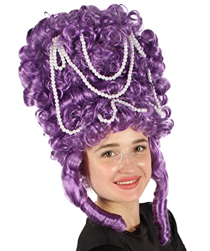 HPO Adult Women's Baroque French Revolution Queen Marry Wig, Dark Purple, Breathable Capless Cap, Perfect for Halloween and Cosplay Events, Flame-retardant Synthetic Fiber - color: Dark Purple