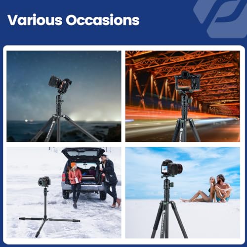 Fotopro 73" Carbon Fiber Tripod for Camera Compact Travel Tripod with Ball Head Detachable Monopod with Quick Release Plate and Camera Bag Load up to 22lbs/10KG X-Go Plus E2 Green - color: 73'' Green