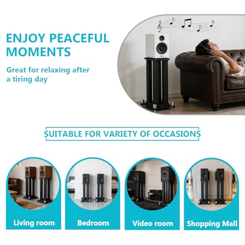 Universal Wooden Speaker Stands Pair, Heavy Duty Floor Standing Speaker Mount, Bookshelf & Studio Monitor Stands for Home Theater Surround Audio System (23.6in) - size: 23.6 in