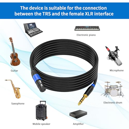 Female XLR to 1/4 Inch (6.35mm) TRS Mono Jack Microphone Cable, (2Pack / 10 FT) Balanced 3 Pin XLR Female to Quarter inch TRS Plug Mic Cord for Dynamic Microphone - size: 10 FT, 2Pack, style: XLR Female to 6.35mm