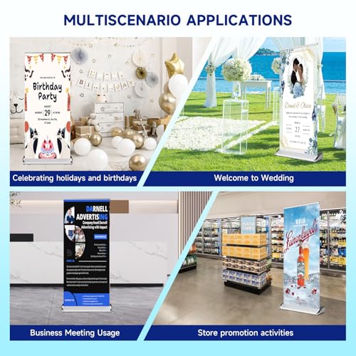 Custom Retractable Banner with Silver Aluminum Stand, 33"x81" Deluxe Banners and Signs Customize for Portable, Durable & Easy Setup, Custom Banners Personalized for Business, Birthday, Event - size: 34''x81''