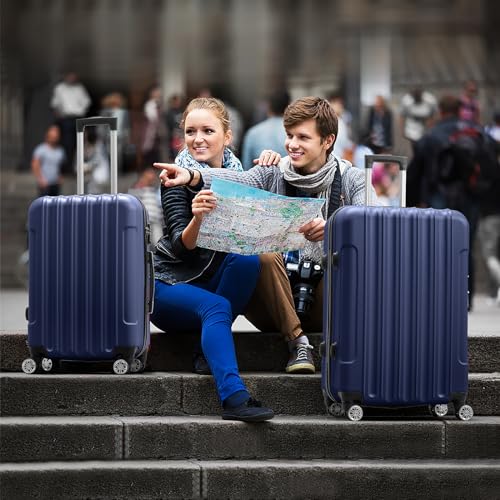 Karl home Luggage Set of 3 Hardside Suitcase Sets - Navy Blue (20/24/28) - color: Navy Blue, size: 3 Piece Set