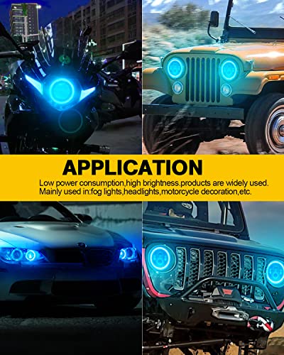 Qasim 80MM Ice Blue Halo Rings Angel Eyes COB LED Fog Lamps 12V 24V - size: 80MM-ice blue