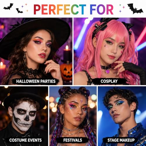 UCANBE Colorful Halloween Makeup Kit – Clown Vampire Witch Zombie Makeup Set for SFX Costume Cosplay with Eyeshadow Palette, White Foundation, Red Lipstick, Black Eyeliner, Setting Powder & Sponges - color: Halloween Makeup Kit