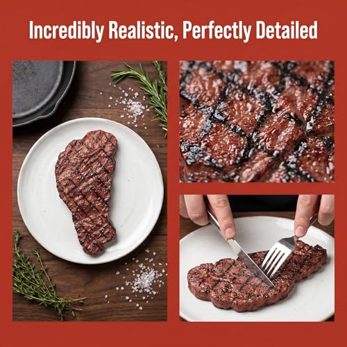 2PCS Artificial Lifelike Steak Prop – Realistic Fake Cooked Roast Beef Simulated Food for Movie Props, Scene Shooting, Restaurant Display to Attract Customers