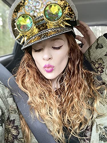 GRACEART Women's Burning Man Sequin Hat Mucis Festival Military Captain Hats Steampunk Caps with Goggles - style: Style-00(with Goggle)