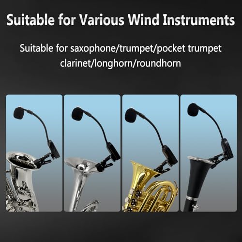 UHF Wireless Saxophone Microphone System Clip-On Instrument Microphone Ideal for Saxophone Trumpet Clarinet and More Includes Wireless Receiver and Transmitter 164ft Range