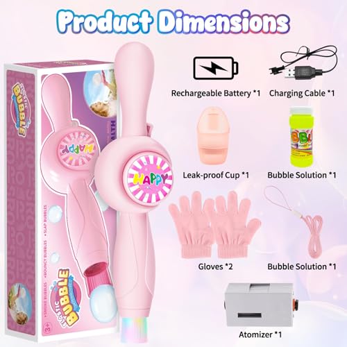 Fog Bubble Machine for Kids, Magic Smoke Bubble Wand with Music and Lights - color: Pink