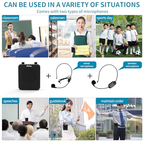 30W Portable Voice Amplifier with Wireless Microphone Headset, 2800mAh Rechargeable PA System Speaker Personal Microphone Speech Power Amplifiers Loudspeaker for Teachers/Metting/Tour Guide - size: Standard Black