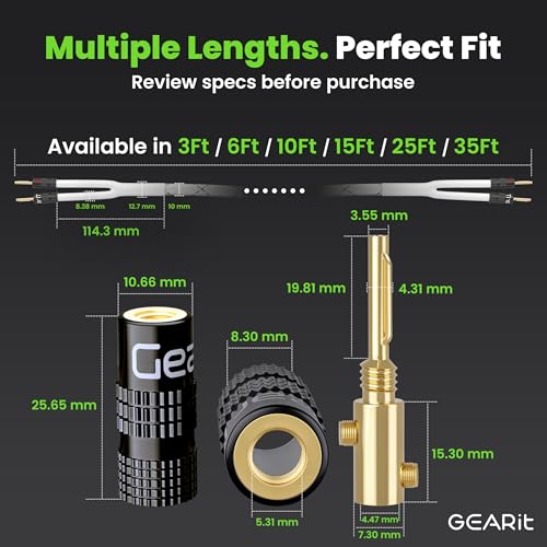 GEARit Speaker Cable with Banana Plugs White 12 Gauge 10 ft,Speaker Cable CL2 Rated 12AWG OFC,Heavy Duty Braided 12 Gauge Speaker Wire for Audiophiles,Hi-Fi Systems,Home Theater,Amplifiers & Speakers - color: White, size: 10 Feet