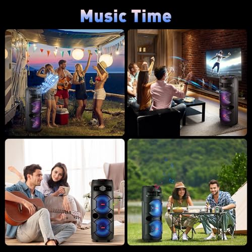 Dual 12'' Wireless Bluetooth Party Speaker with Microphone/Bass | Rechargeable PA Speaker System with FM Radio, DJ LED Light, Karaoke Machine Support USB/TF/AUX/TWS for Camping/Wedding - size: Dual 12'' Speakers