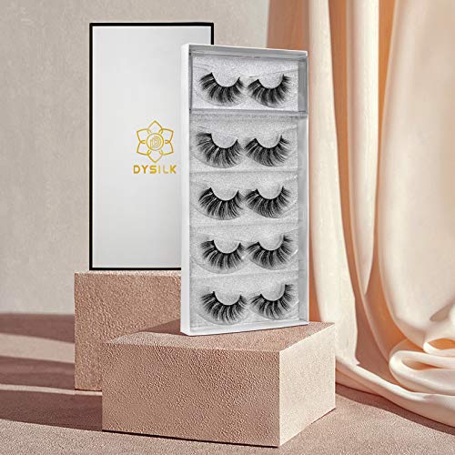 DYSILK Fake Eyelashes Natural Lash, 5 Pairs Faux Mink Lashes |002-16mm | Mink Lashes 5 Pairs 6D Wispy, Trimmable False Eyelashes, Soft Cotton Band, Eye Lashes Strip Eyelash Extension, Portable Case - color: 5 Pairs- 06