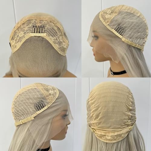 RONGDUOYI Ash Blonde Long Wavy Synthetic Lace Front Wig Free Part Natural Wave Wigs Heat Resistant Fiber Synthetic Hair Wig for Women Natural Hailrine Glueless Daily Party Blonde Wig - color: Ash Blonde-#103