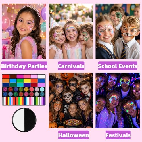 42 Color Face Painting Kit with B&W Palette,Professional Non Toxic Water Activated Face Paint Palette with Stencils,Brushes,Gems&Sponges,For Halloween, Christmas,Cosplay, Party, Carnival & Festival
